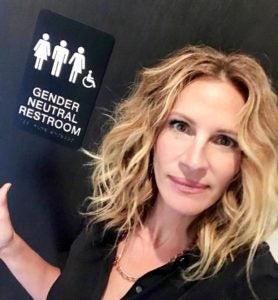 Julia Roberts Uses Platform to Advocate for Gender Neutral Restrooms https://www.instagram.com/p/Bw43RheHH2P/ CR: Julia Roberts/Instagram